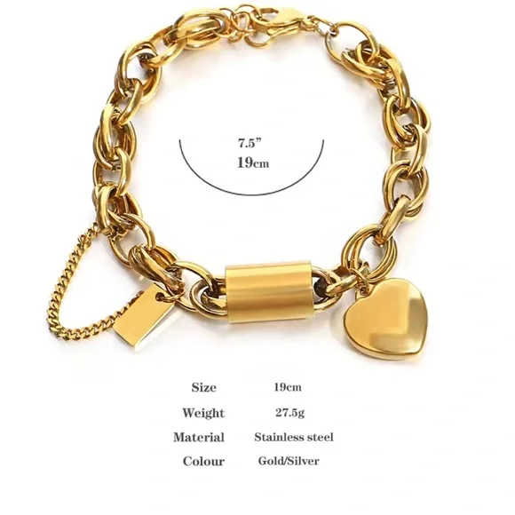 New! Zara Stainless steel mixcolor Silver and Gold heart Chain Bracelet - Picture 4 of 4